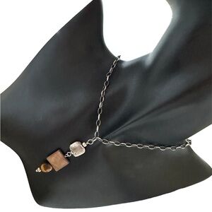 Retired Silpada Tiger's Eye & Mother of Pearl Pendant on Oxidized Chain Necklace